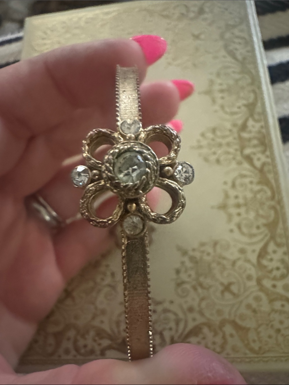 Gold-Tone Floral Crystal Bracelet
